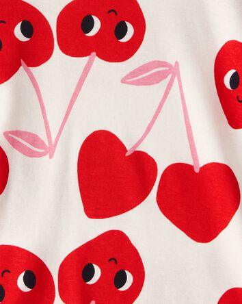Baby Girl Cherry & Heart 100% Cotton Snug Fit 4-Piece Pyjamas - Pink/White, 