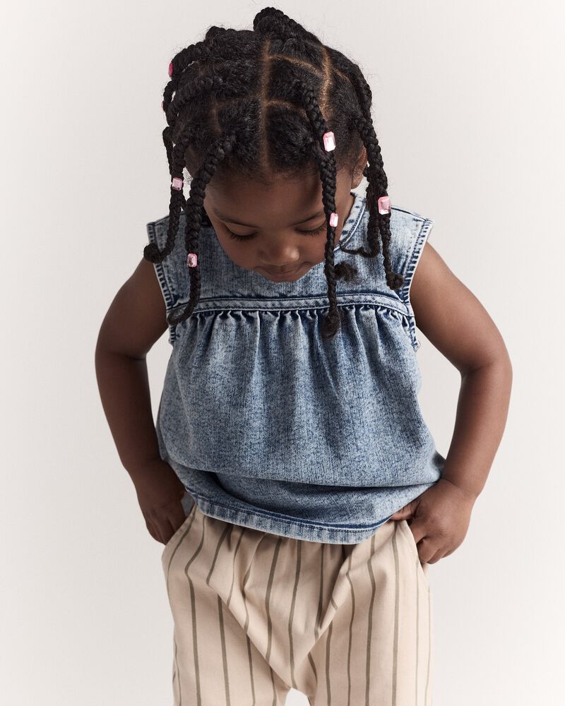 Toddler Girl Sleeveless Denim Top in Avenue Wash - Blue, image 2 of 6 slides