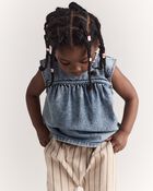 Toddler Girl Sleeveless Denim Top in Avenue Wash - Blue, image 2 of 6 slides