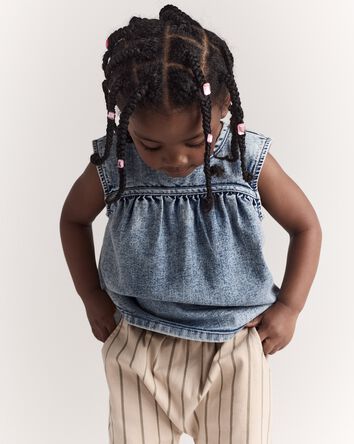 Toddler Girl Sleeveless Denim Top in Avenue Wash - Blue, 