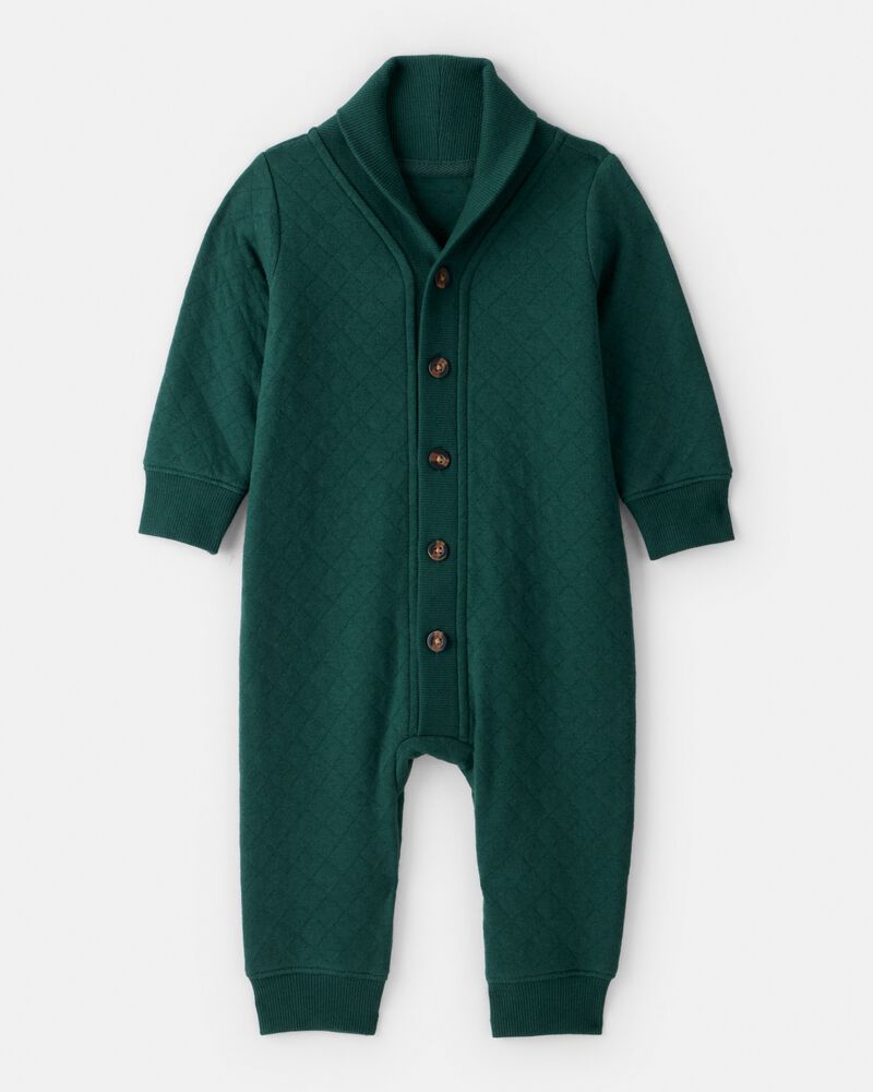 Baby Boy Quilted Long-Sleeve Jumpsuit - Green, image 1 of 3 slides