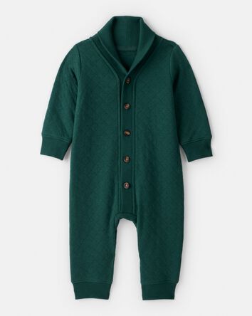 Baby Boy Quilted Long-Sleeve Jumpsuit - Green, 