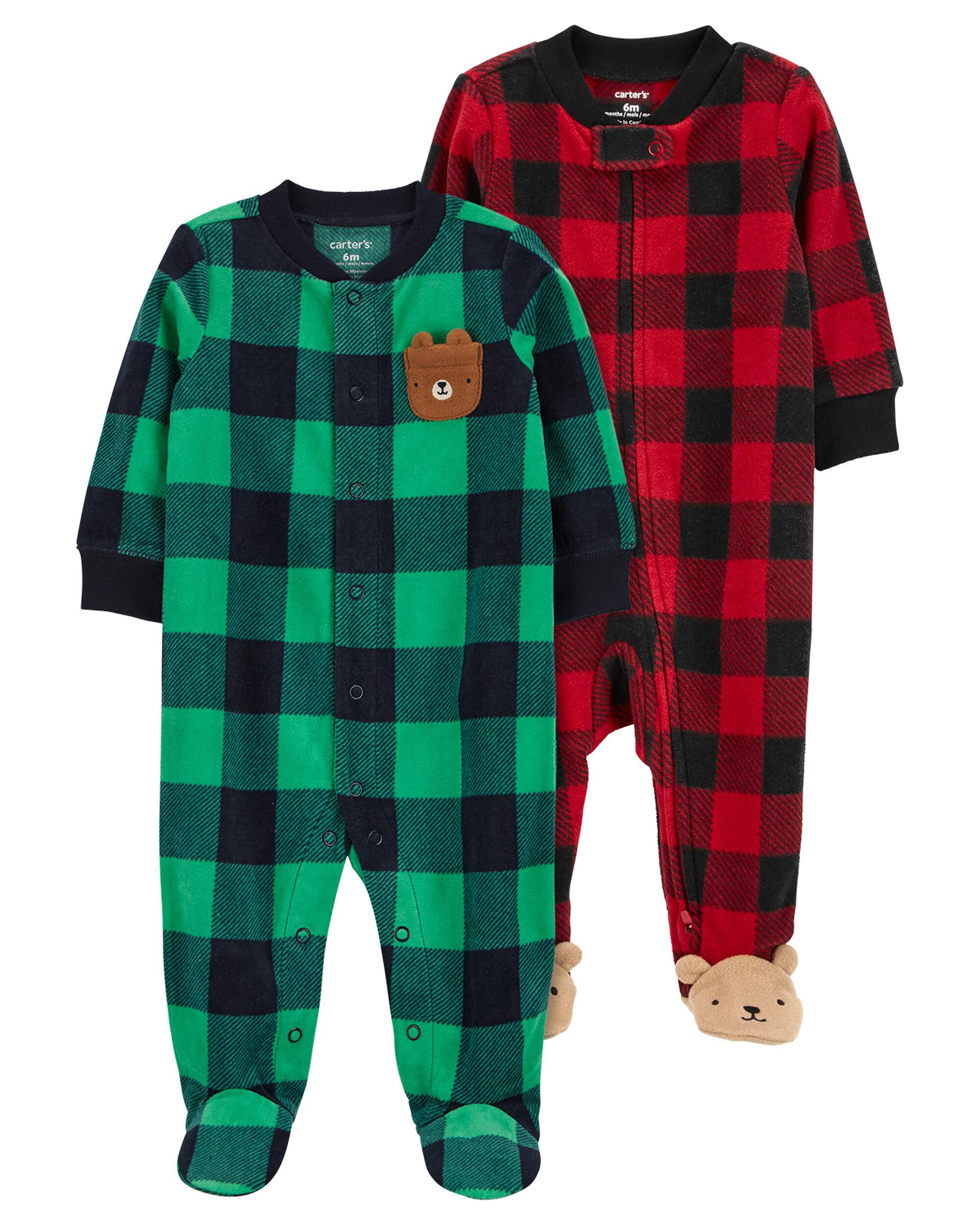Baby carter's buffalo check deer fleece footed pajamas on sale