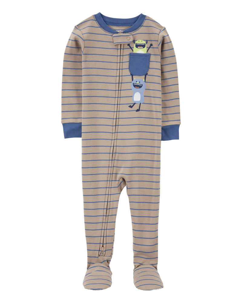 Toddler 1-Piece Monster Print 100% Snug Fit Cotton Footie Pyjamas, image 1 of 4 slides