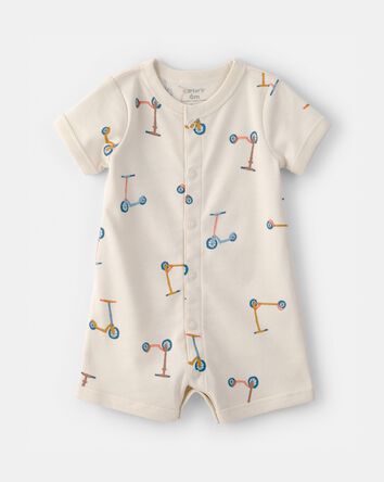 B&eacute;b&eacute; gar&ccedil;on - Barboteuse &agrave; manches courtes, motif scooter - Cr&egrave;me, 