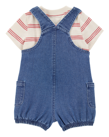 Baby 2-Piece Striped Tee & Denim Shortall Set, 