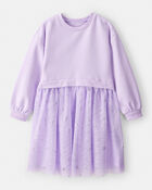 Girls Metallic Heart Long-Sleeve Tulle Dress - Purple, image 1 of 4 slides