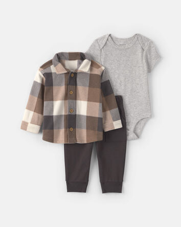 Baby Boy 3-Piece Buffalo Check Fleece Layering Set, 