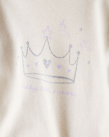 Baby Girl Princess Print Cotton Long-Sleeve Bodysuit & Pant Set - White/Purple, 