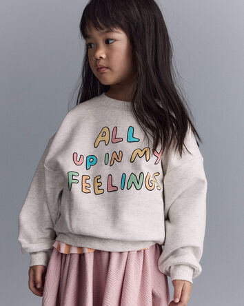 Toddler Girl 'In My Feelings' Wide-Arm Sweatshirt - Heathered Grey, 