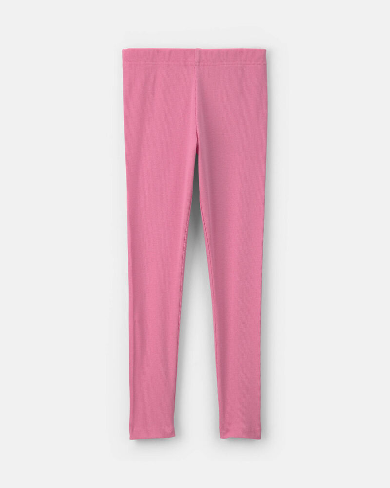 Girls Pull-On Stretch Rib Leggings - Pink, image 2 of 4 slides