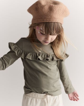 Toddler Girl Mock Neck Ruffle Top - Olive, 