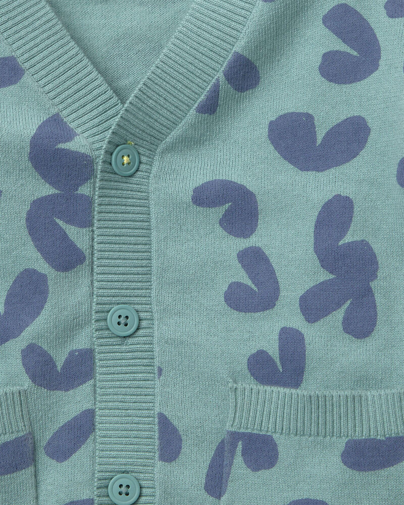 Toddler Cardigan with Avenue Pockets in Abstract Print - Teal, image 2 of 2 slides
