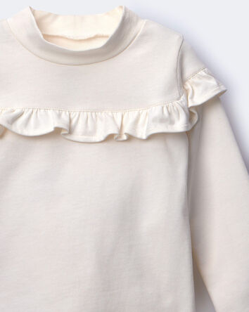 Toddler Girl Mock Neck Ruffle Top - Cream, 