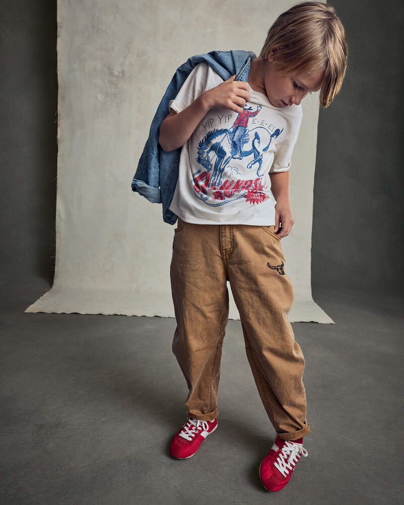 Gar&ccedil;ons - Pantalon en serg&eacute; &agrave; jambe ballon &ndash; Brun, image 4 sur 7 diapositives