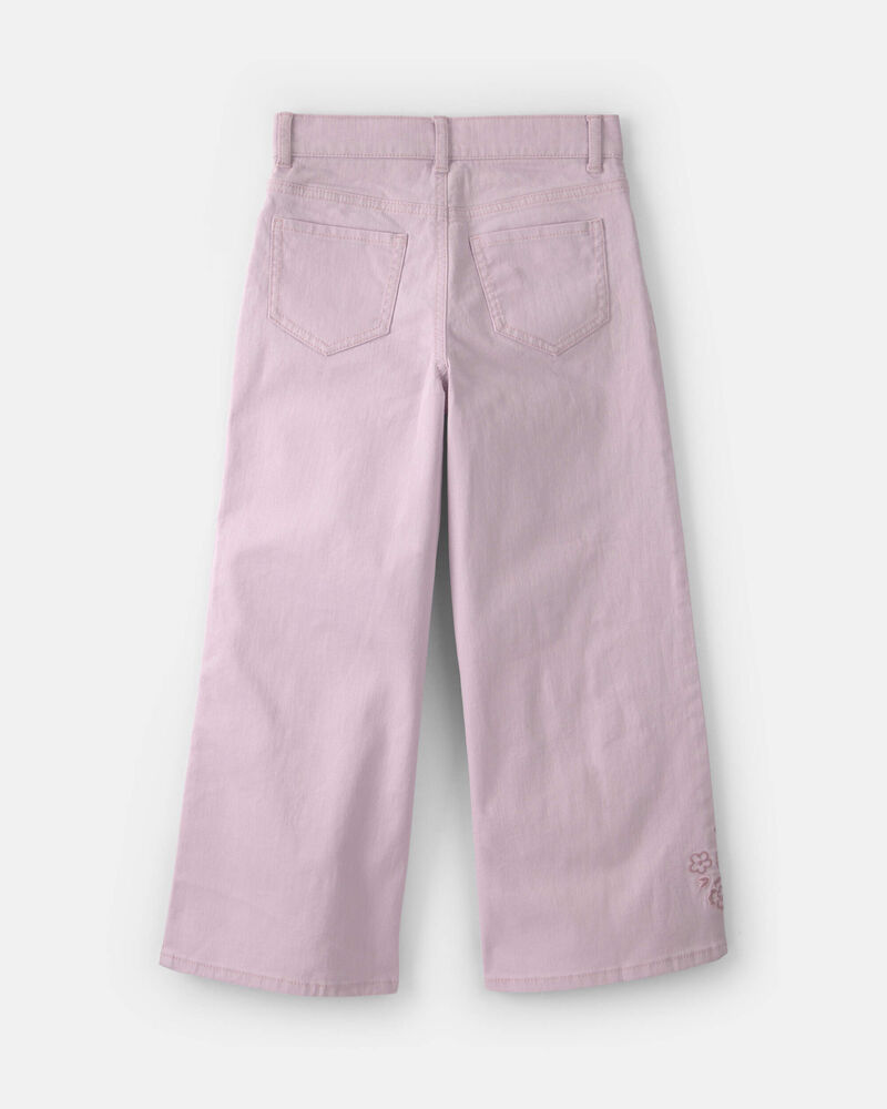 Girls Floral Embroidered Cropped Wide-Leg Pants - Purple, image 2 of 4 slides