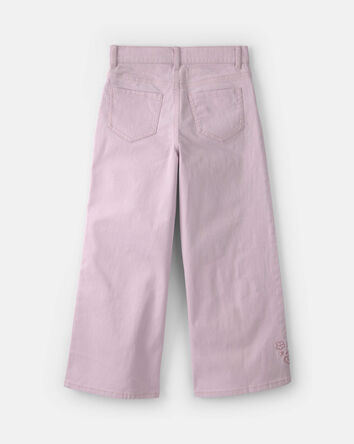 Filles - Pantalon &eacute;court&eacute; &agrave; jambe large et broderie florale - Mauve, 