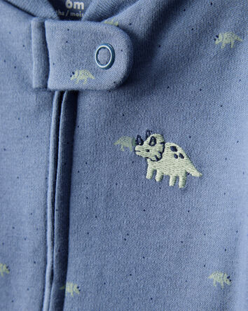 Baby Boy Rhino Print 100% Cotton Long-Sleeve Sleeper - Blue, 