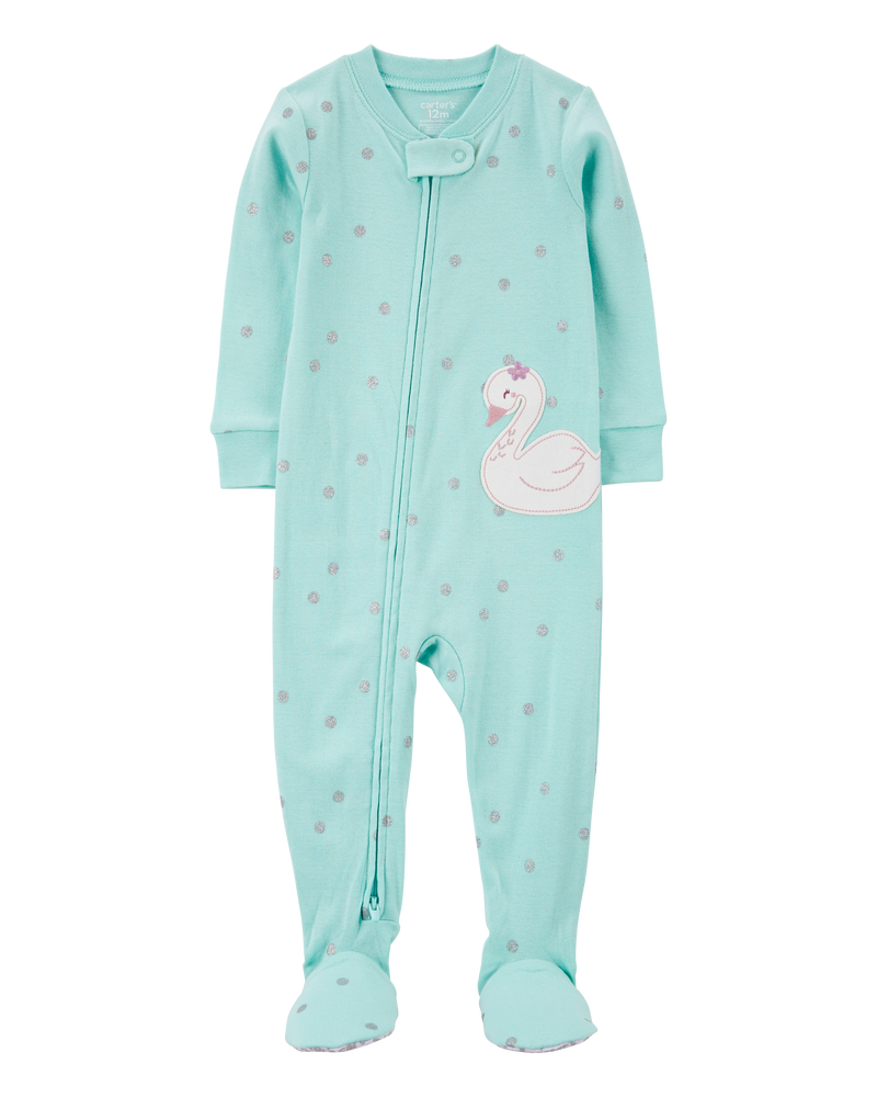 Baby Girl 1-Piece Swan Print 100% Snug Fit Cotton Footie Pyjamas, image 1 of 4 slides