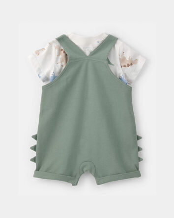 B&eacute;b&eacute; gar&ccedil;on - Ensemble salopette courte, imprim&eacute; animal - Vert, 