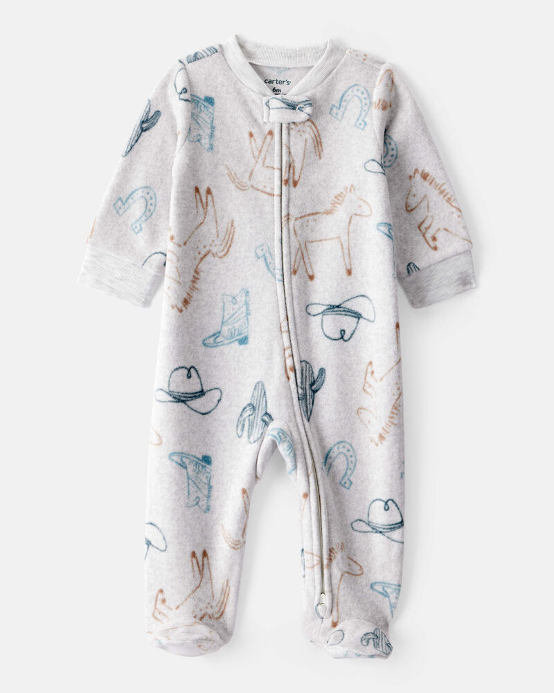 Baby Boy Western Cowboy Print Loose Fit Long-Sleeve Sleeper - Grey, image 1 of 4 slides