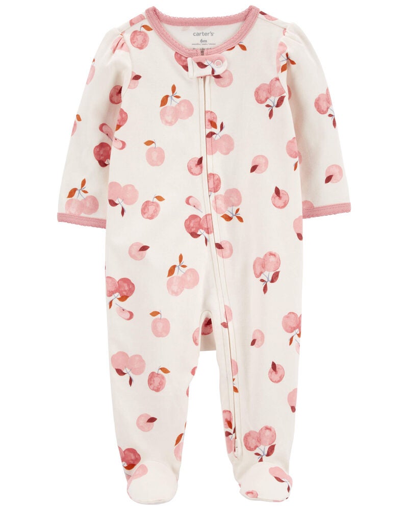 Baby Apple Print 2-Way Zip Cotton Sleeper, image 1 of 3 slides