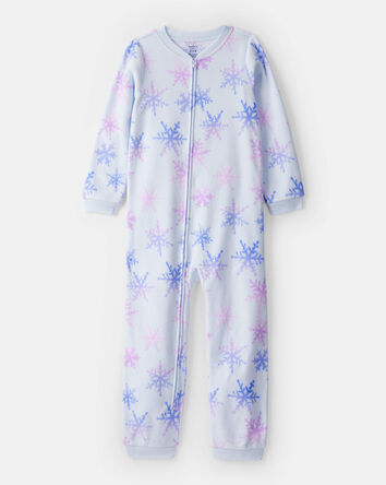 Girls Snowflake Fleece Long-Sleeve Loose Fit 1-Piece Pajamas - Blue, 