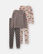 Gar&ccedil;ons - Pyjama 4 pi&egrave;ces en 100&nbsp;% coton &agrave; imprim&eacute; de voitures de course &ndash; Gris/Kaki, image 1 sur 6 diapositives