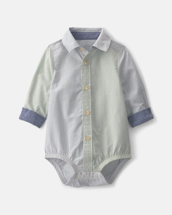 Baby Boy Poplin Long-Sleeve Button-Down Bodysuit - Blue, 