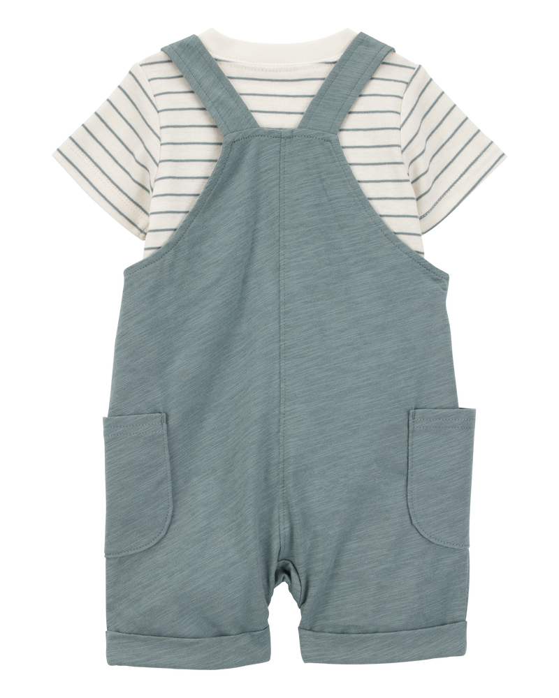 Baby 3-Piece Striped Shortall Set - Blue, image 2 of 5 slides