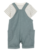 Baby 3-Piece Striped Shortall Set - Blue, image 2 of 5 slides