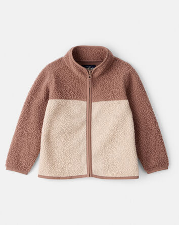 Toddler Boy Colour Block Microfleece Zip-Up Jacket - Tan, 