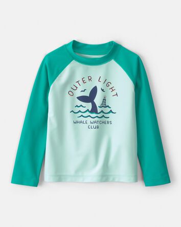 Toddler Boy 2-Piece Whale Long-Sleeve Rashguard & Swim Trunks Set - Green, 