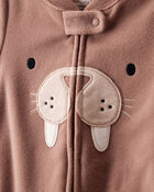 Toddler Boy Walrus Loose Fit Long-Sleeve 2-Way Zip 1-Piece Pyjamas - Brown, image 2 of 4 slides
