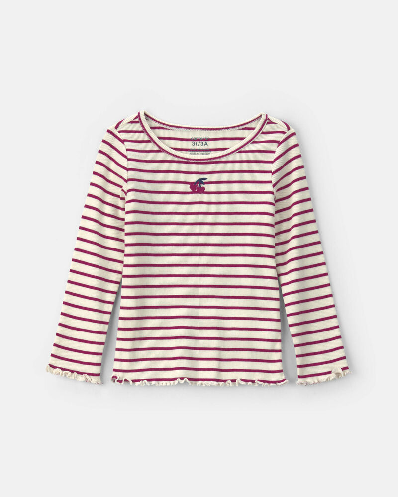 Toddler Girl Cherry Striped Long-Sleeve Top - Red, image 1 of 3 slides