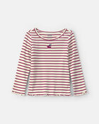 Toddler Girl Cherry Striped Long-Sleeve Top - Red, image 1 of 3 slides