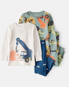 B&eacute;b&eacute; gar&ccedil;on - Pyjamas &agrave; manches longues 4 pi&egrave;ces en coton 100 % Construction - Bleu/Blanc/Marine, image 1 sur 3 diapositives