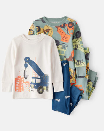 B&eacute;b&eacute; gar&ccedil;on - Pyjamas &agrave; manches longues 4 pi&egrave;ces en coton 100 % Construction - Bleu/Blanc/Marine, 