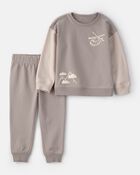 Toddler Boy Helicopter French Terry Sweatshirt & Pant Set - Grey, image 1 of 5 slides