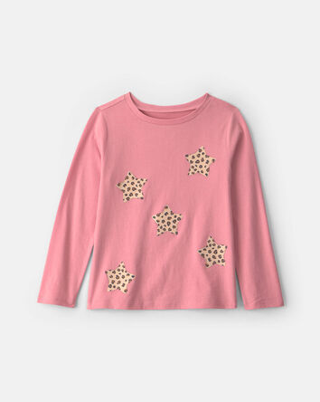Girls Cheetah Star Long-Sleeve Graphic Tee - Pink, 