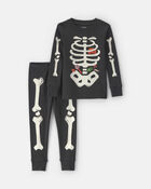 Toddler 2-Piece Halloween Skeleton 100% Cotton Snug Fit Pyjama Set - Black, image 1 of 5 slides