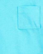 Bébé T-shirt à manches courtes à poche de couleur unie - Bleu, image 2 sur 3 diapositives