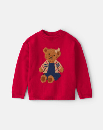 Toddler Girl Bear Sweater - Red, 