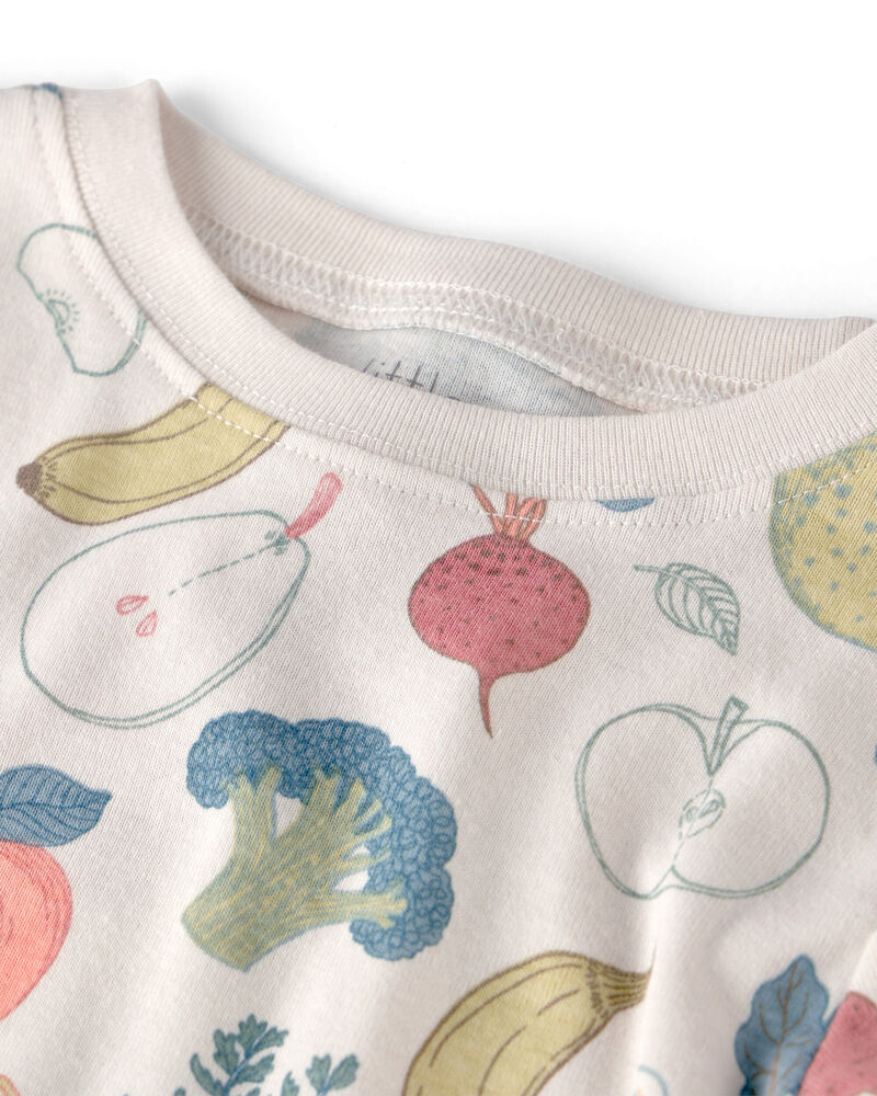Jeune - Ensemble 2 pi&egrave;ces pyjama en coton biologique imprim&eacute; fruits et l&eacute;gumes, image 2 sur 3 diapositives