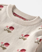 Toddler Girl Organic Cotton Sweater Knit Pullover in Floral Jacquard, image 3 of 4 slides
