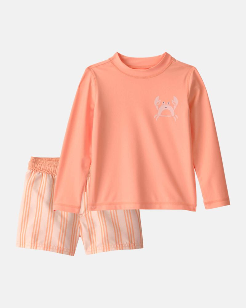 Toddler Boy 2-Piece Crab Rashguard & Swim Trunk Set - Orange, image 1 of 7 slides