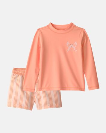 Toddler Boy 2-Piece Crab Rashguard & Swim Trunk Set - Orange, 