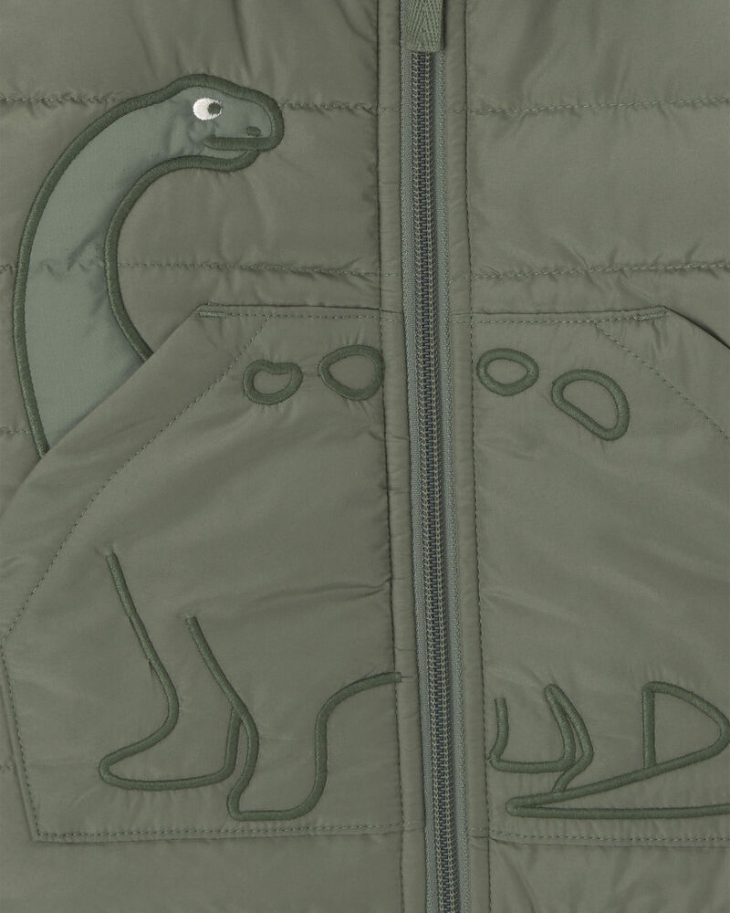 Dinosaur Puffer Jacket - Olive Green, image 3 of 4 slides