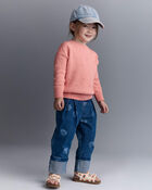 Toddler Girl Character Print Cuffed Pleat Pant in Denim - Blue, image 3 of 7 slides