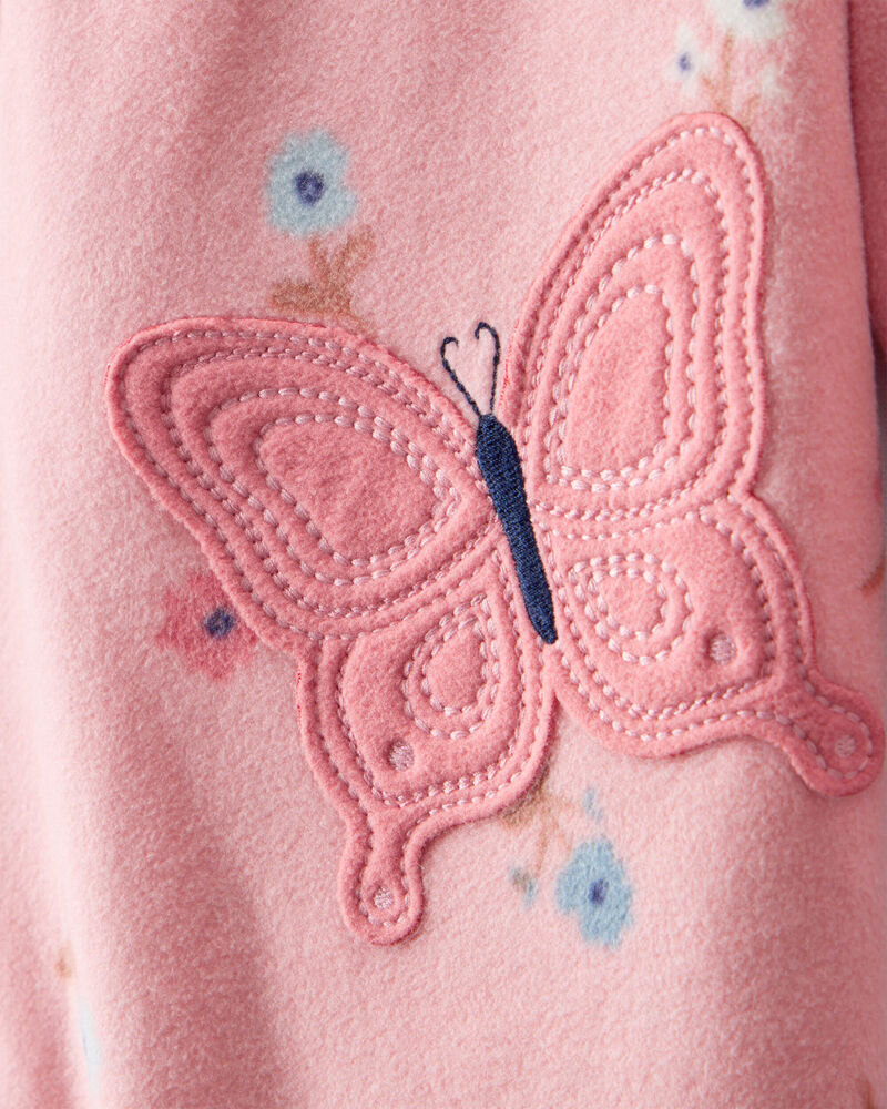 Toddler Girl Butterfly & Floral Print Loose Fit Long-Sleeve 2-Way Zip 1-Piece Pyjamas - Pink, image 2 of 4 slides